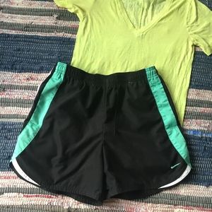 Nike Black Athletic Shorts with Teal Side Stripes